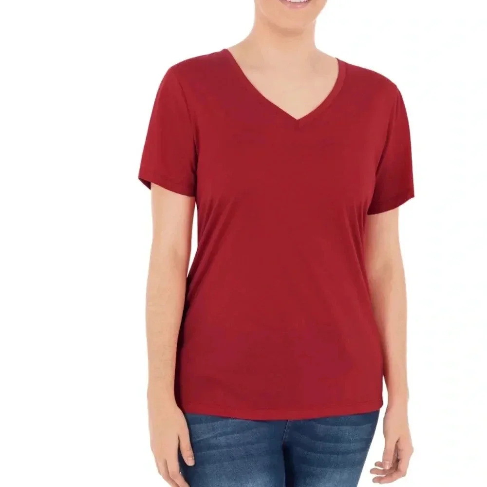 Lot of 2 T-Shirt Pima Cotton V-Neck Size Large (12-14) Red Relaxed Fit New - Picture 6 of 6